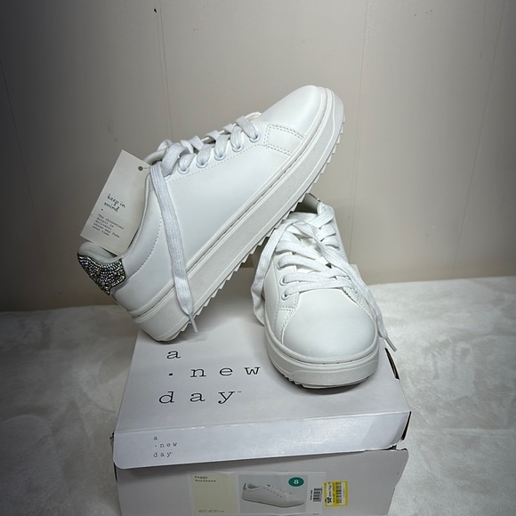 A New Day White  Sneakers with Rhinestones - Picture 1 of 12